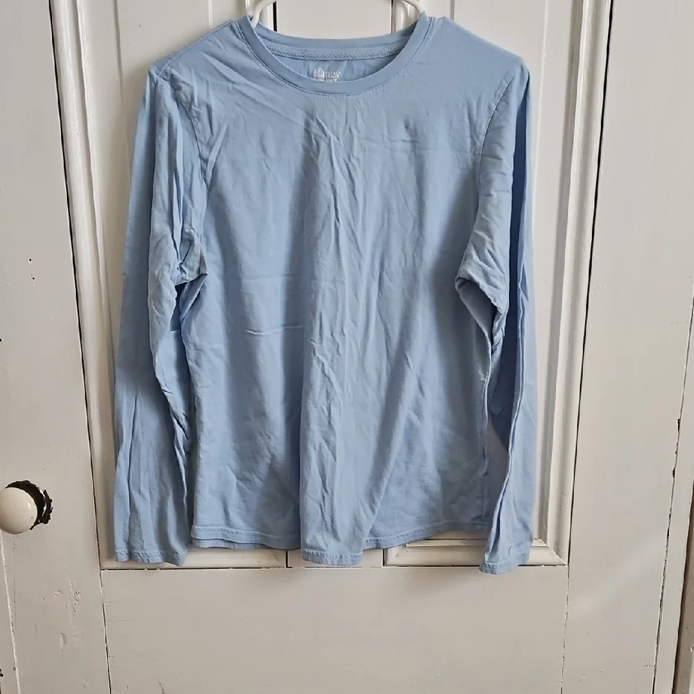 Hanes Womens Sky Blue Long Sleeve Tee - Picture 1 of 3